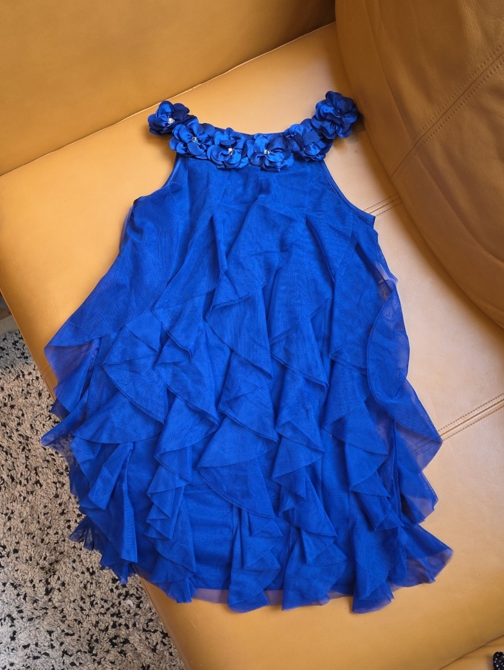 Biscotti Royal Blue Floral Halter Ruffle Dress